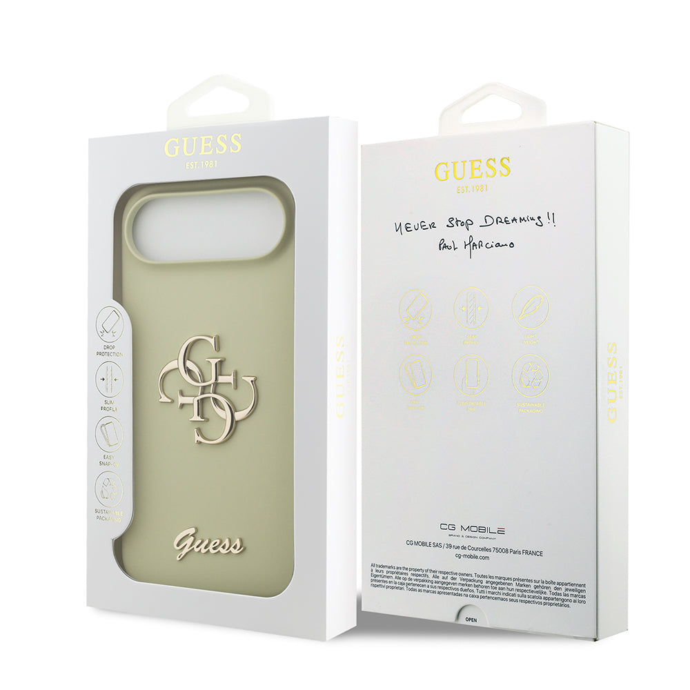 Apple iPhone 17 Air Kılıf Guess 4G Metal Grained Yazı Logolu TPU Kapak Yeşil