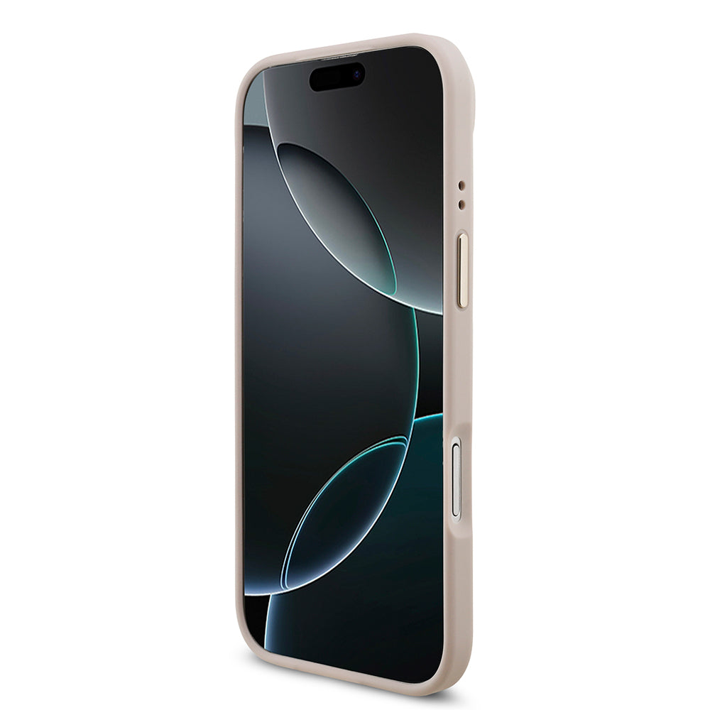 Apple iPhone 17 Air Kılıf Guess Gold Metal Kamera Çerçeveli Büyük 4G ve Yazı Logolu Kapak Pembe