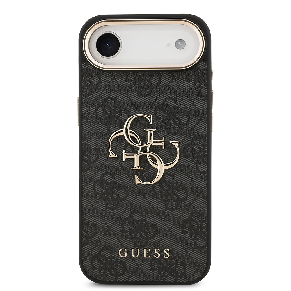 Apple iPhone 17 Air Kılıf Guess Gold Metal Kamera Çerçeveli Büyük 4G ve Yazı Logolu Kapak Siyah