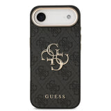 Apple iPhone 17 Air Kılıf Guess Gold Metal Kamera Çerçeveli Büyük 4G ve Yazı Logolu Kapak Siyah