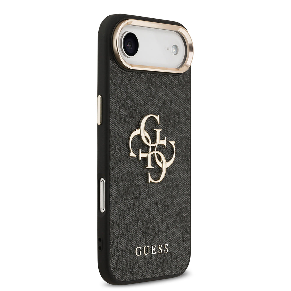 Apple iPhone 17 Air Kılıf Guess Gold Metal Kamera Çerçeveli Büyük 4G ve Yazı Logolu Kapak Siyah