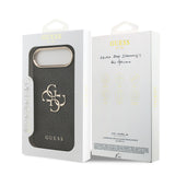 Apple iPhone 17 Air Kılıf Guess Gold Metal Kamera Çerçeveli Büyük 4G ve Yazı Logolu Kapak Siyah