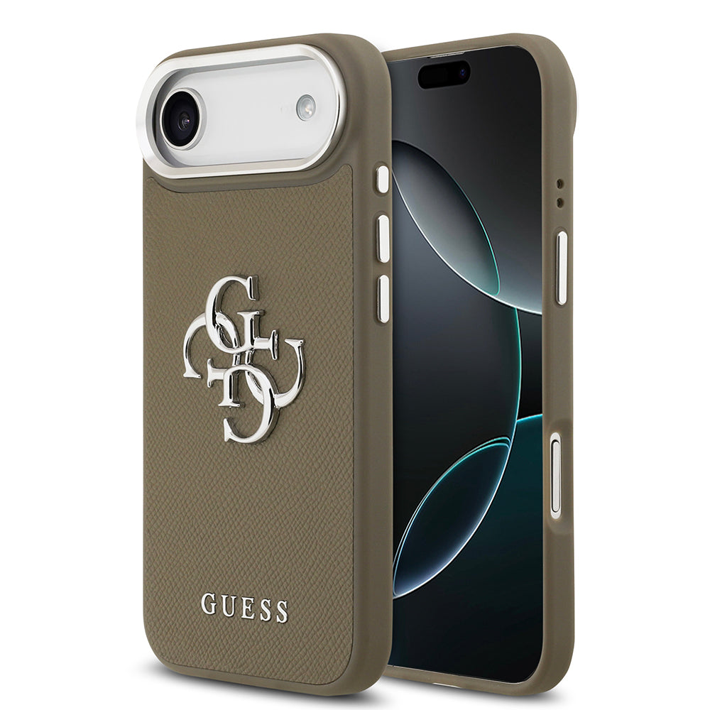 Apple iPhone 17 Air Kılıf Guess Grained 4G Metal Büyük Logolu PU Kapak Kahverengi