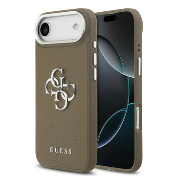 Apple iPhone 17 Air Kılıf Guess Grained 4G Metal Büyük Logolu PU Kapak Kahverengi