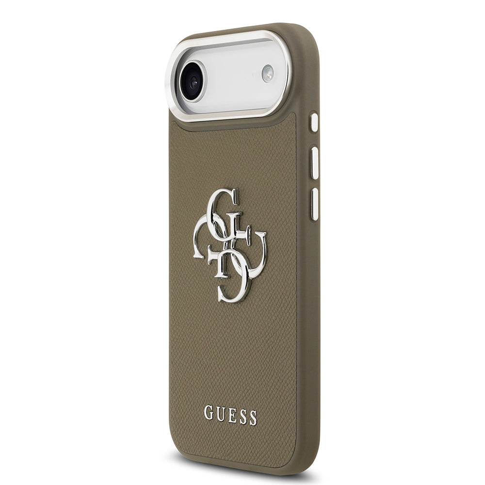 Apple iPhone 17 Air Kılıf Guess Grained 4G Metal Büyük Logolu PU Kapak Kahverengi