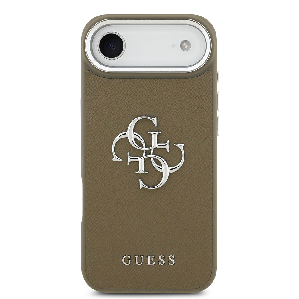 Apple iPhone 17 Air Kılıf Guess Grained 4G Metal Büyük Logolu PU Kapak Kahverengi