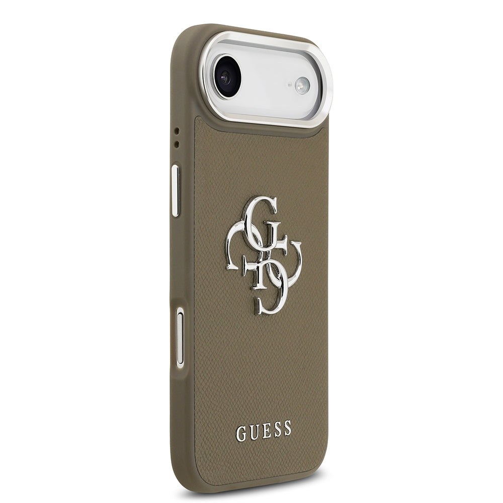 Apple iPhone 17 Air Kılıf Guess Grained 4G Metal Büyük Logolu PU Kapak Kahverengi