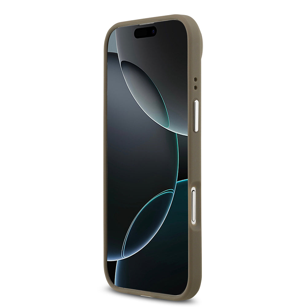 Apple iPhone 17 Air Kılıf Guess Grained 4G Metal Büyük Logolu PU Kapak Kahverengi