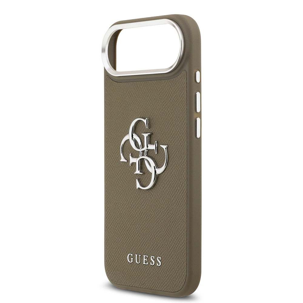 Apple iPhone 17 Air Kılıf Guess Grained 4G Metal Büyük Logolu PU Kapak Kahverengi