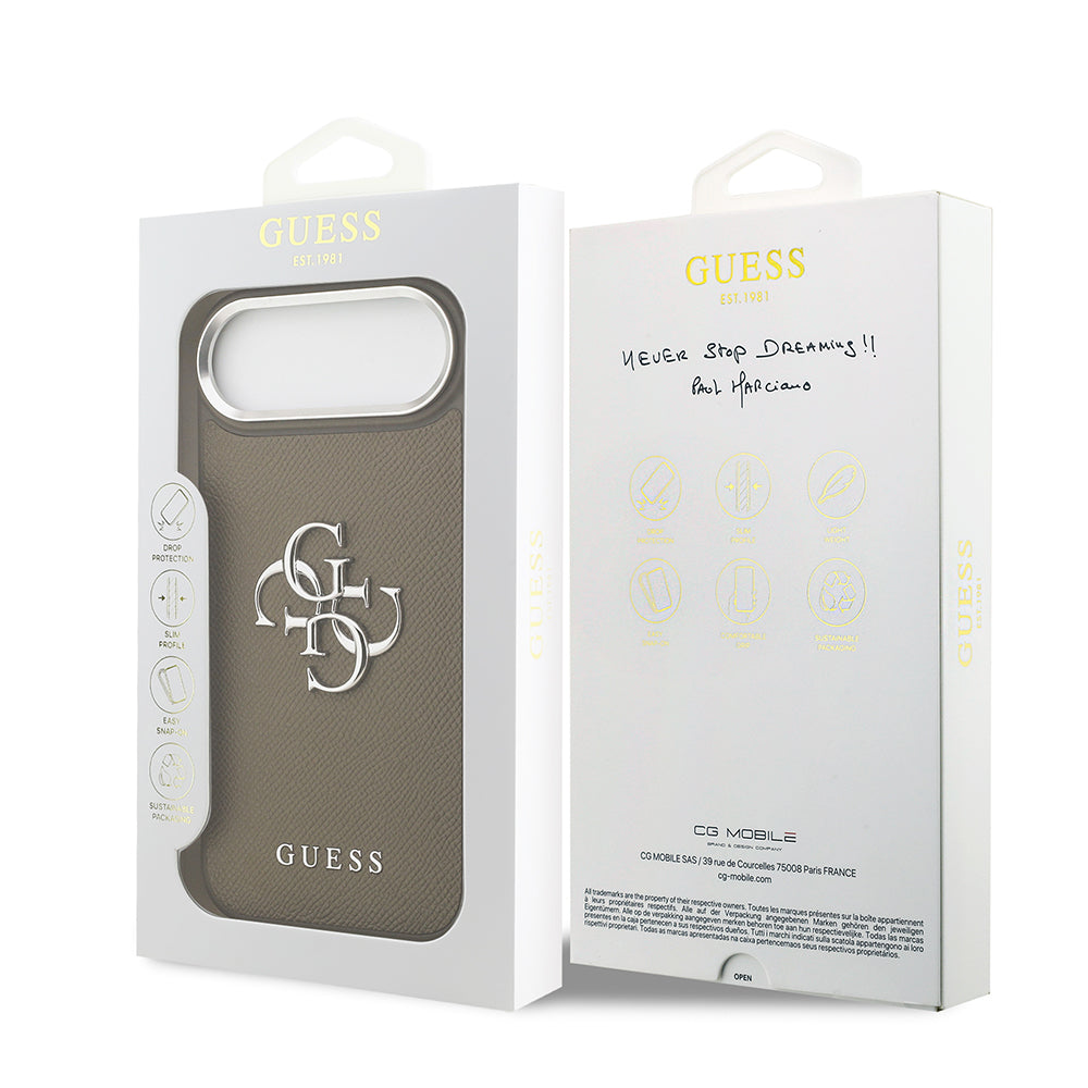 Apple iPhone 17 Air Kılıf Guess Grained 4G Metal Büyük Logolu PU Kapak Kahverengi