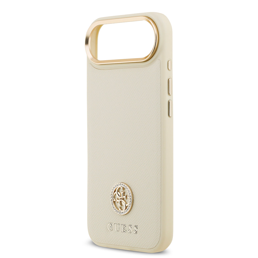 Apple iPhone 17 Air Kılıf Guess M-safe Özellikli Grained Yazı ve Taşlı 4G Logolu Kapak Bej