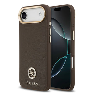Apple iPhone 17 Air Kılıf Guess M-safe Özellikli Grained Yazı ve Taşlı 4G Logolu Kapak Kahverengi