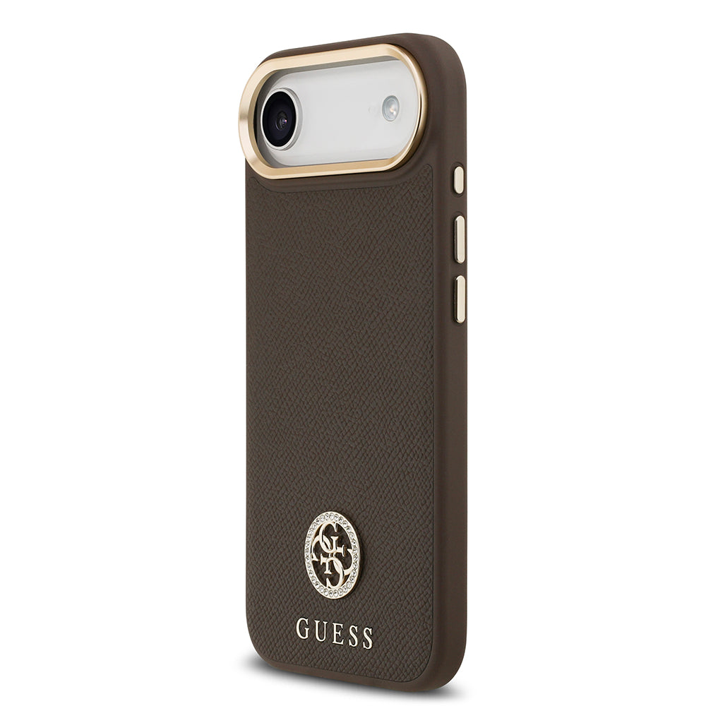 Apple iPhone 17 Air Kılıf Guess M-safe Özellikli Grained Yazı ve Taşlı 4G Logolu Kapak Kahverengi