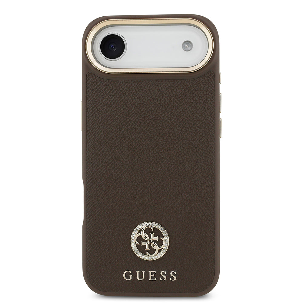 Apple iPhone 17 Air Kılıf Guess M-safe Özellikli Grained Yazı ve Taşlı 4G Logolu Kapak Kahverengi