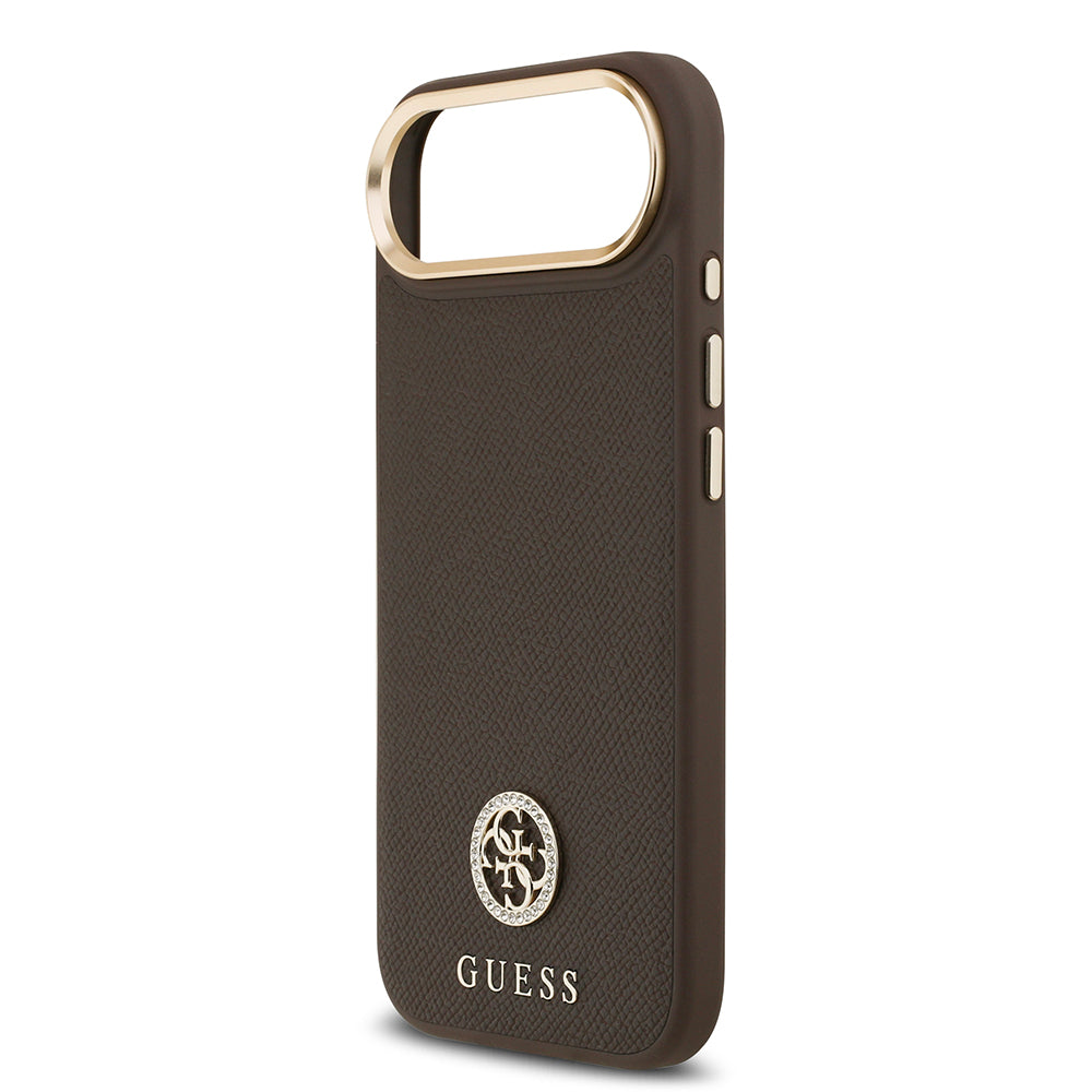 Apple iPhone 17 Air Kılıf Guess M-safe Özellikli Grained Yazı ve Taşlı 4G Logolu Kapak Kahverengi