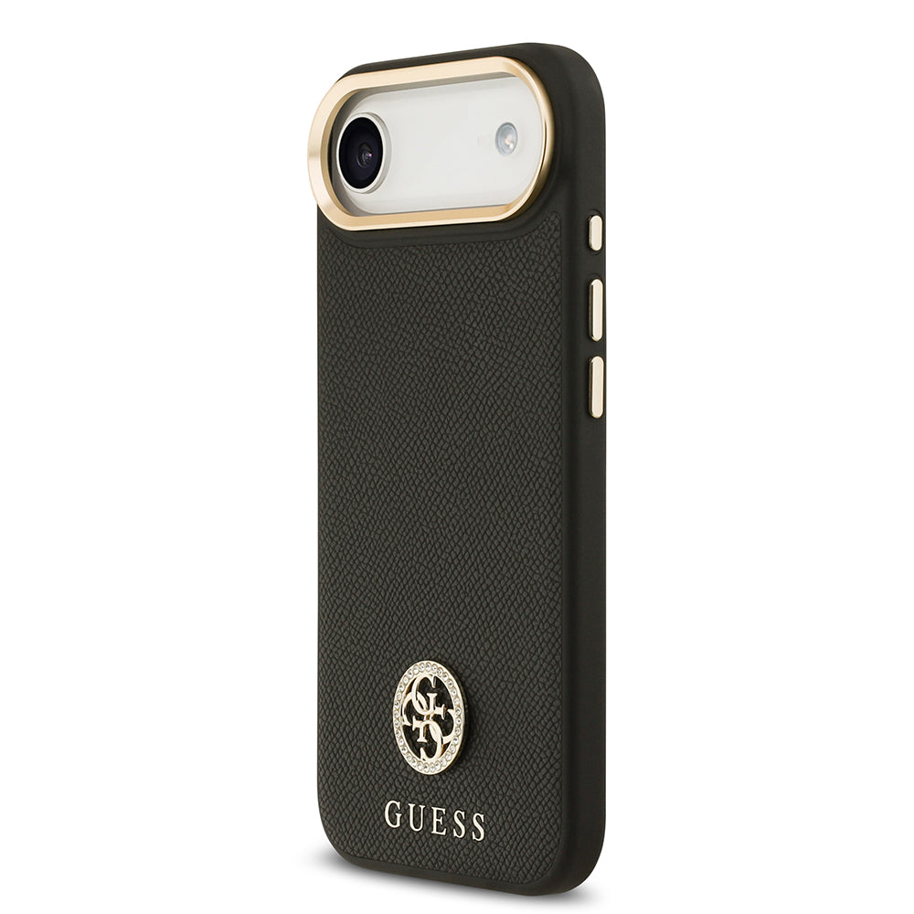 Apple iPhone 17 Air Kılıf Guess M-safe Özellikli Grained Yazı ve Taşlı 4G Logolu Kapak Siyah