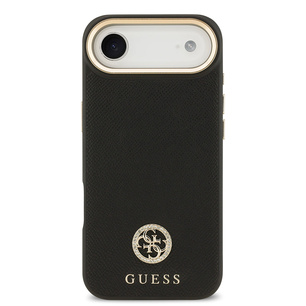 Apple iPhone 17 Air Kılıf Guess M-safe Özellikli Grained Yazı ve Taşlı 4G Logolu Kapak Siyah
