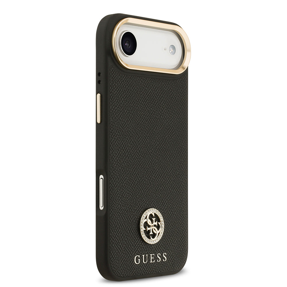 Apple iPhone 17 Air Kılıf Guess M-safe Özellikli Grained Yazı ve Taşlı 4G Logolu Kapak Siyah