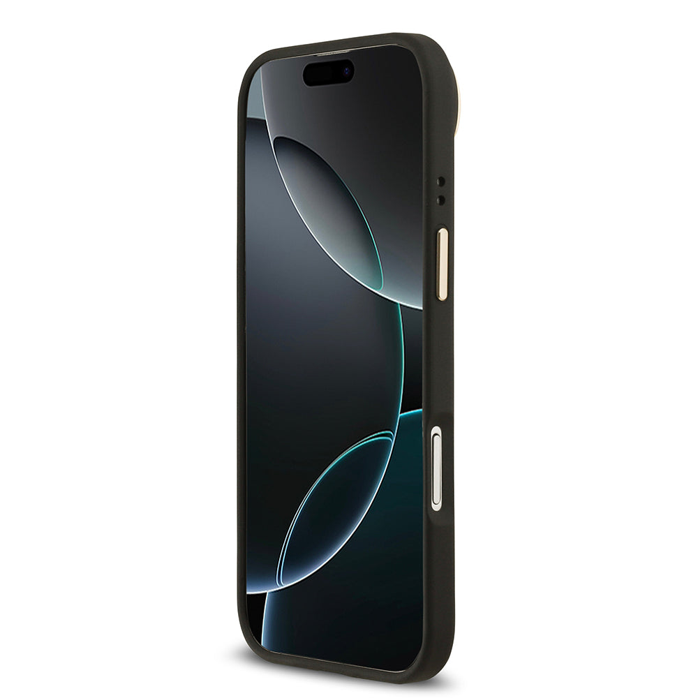 Apple iPhone 17 Air Kılıf Guess M-safe Özellikli Grained Yazı ve Taşlı 4G Logolu Kapak Siyah
