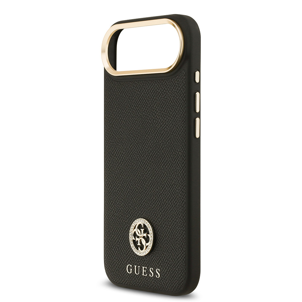 Apple iPhone 17 Air Kılıf Guess M-safe Özellikli Grained Yazı ve Taşlı 4G Logolu Kapak Siyah