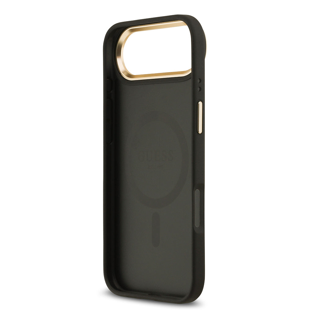 Apple iPhone 17 Air Kılıf Guess M-safe Özellikli Grained Yazı ve Taşlı 4G Logolu Kapak Siyah