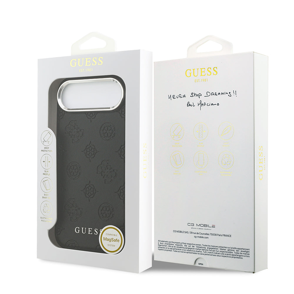 Apple iPhone 17 Air Kılıf Guess M-safe Özellikli Sıcak Baskılı Klasik Logolu PU Peony Kapak Siyah