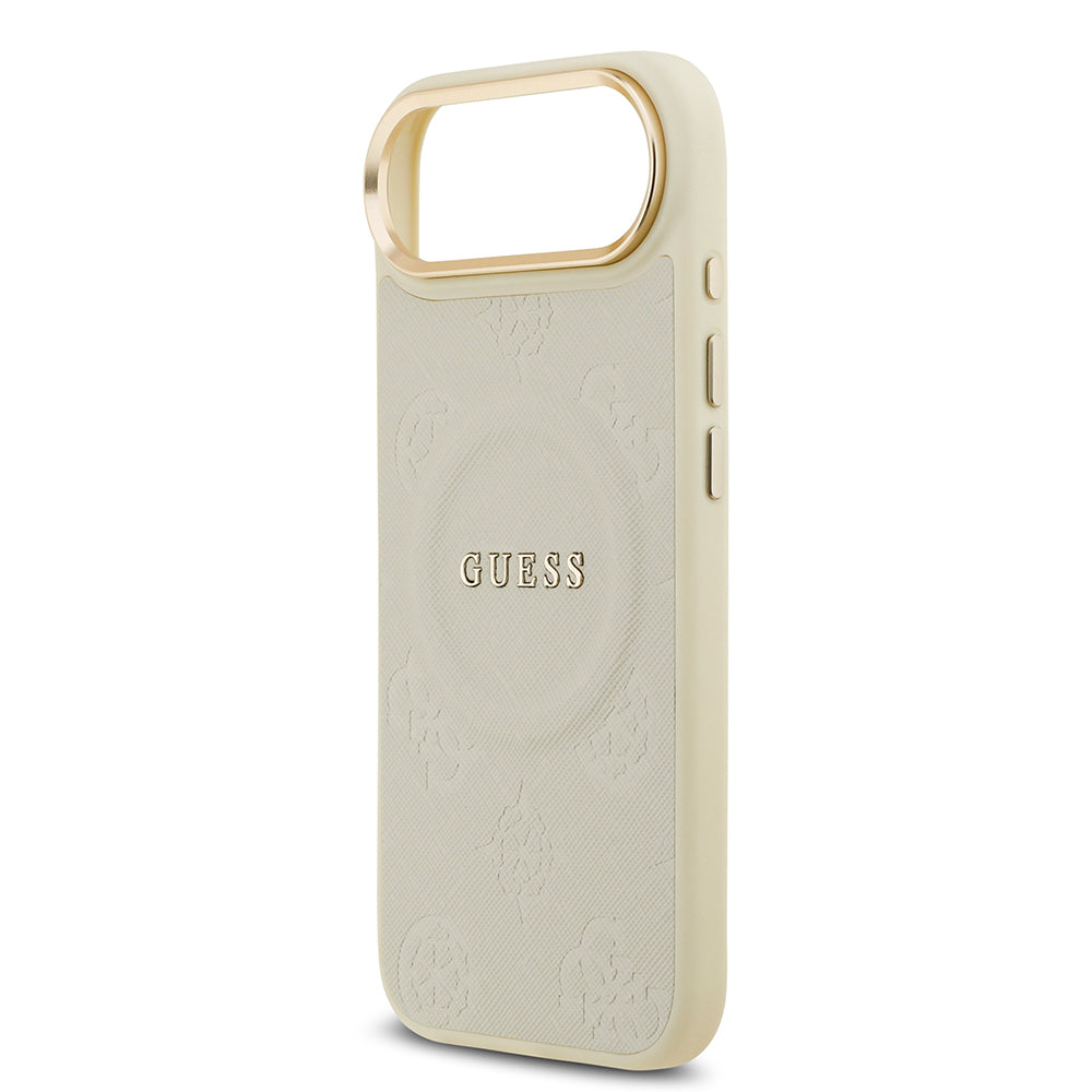 Apple iPhone 17 Air Kılıf Guess M-safe Özellikli Yazı Logolu PU Deri Peony Kapak Bej