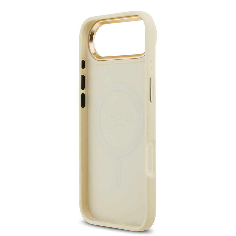 Apple iPhone 17 Air Kılıf Guess M-safe Özellikli Yazı Logolu PU Deri Peony Kapak Bej