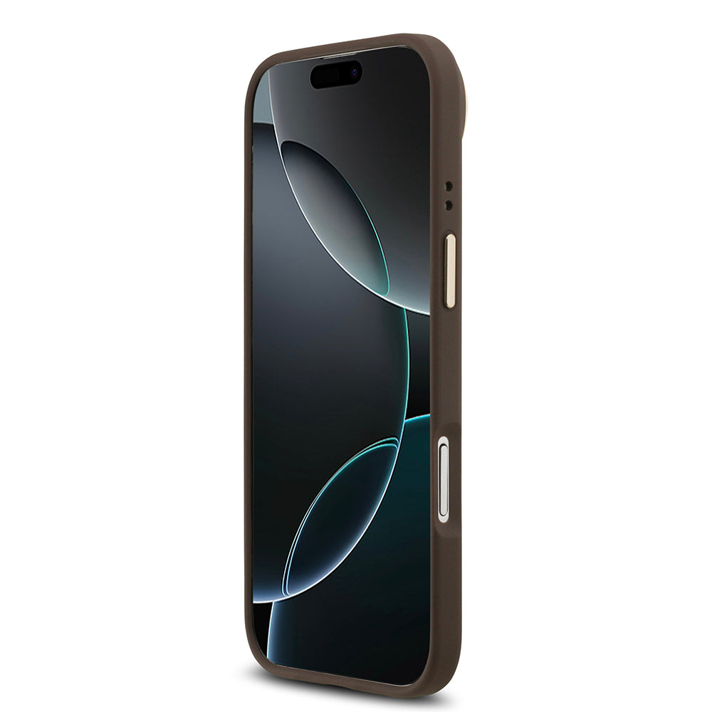 Apple iPhone 17 Air Kılıf Guess M-safe Özellikli Yazı Logolu PU Deri Peony Kapak Kahverengi