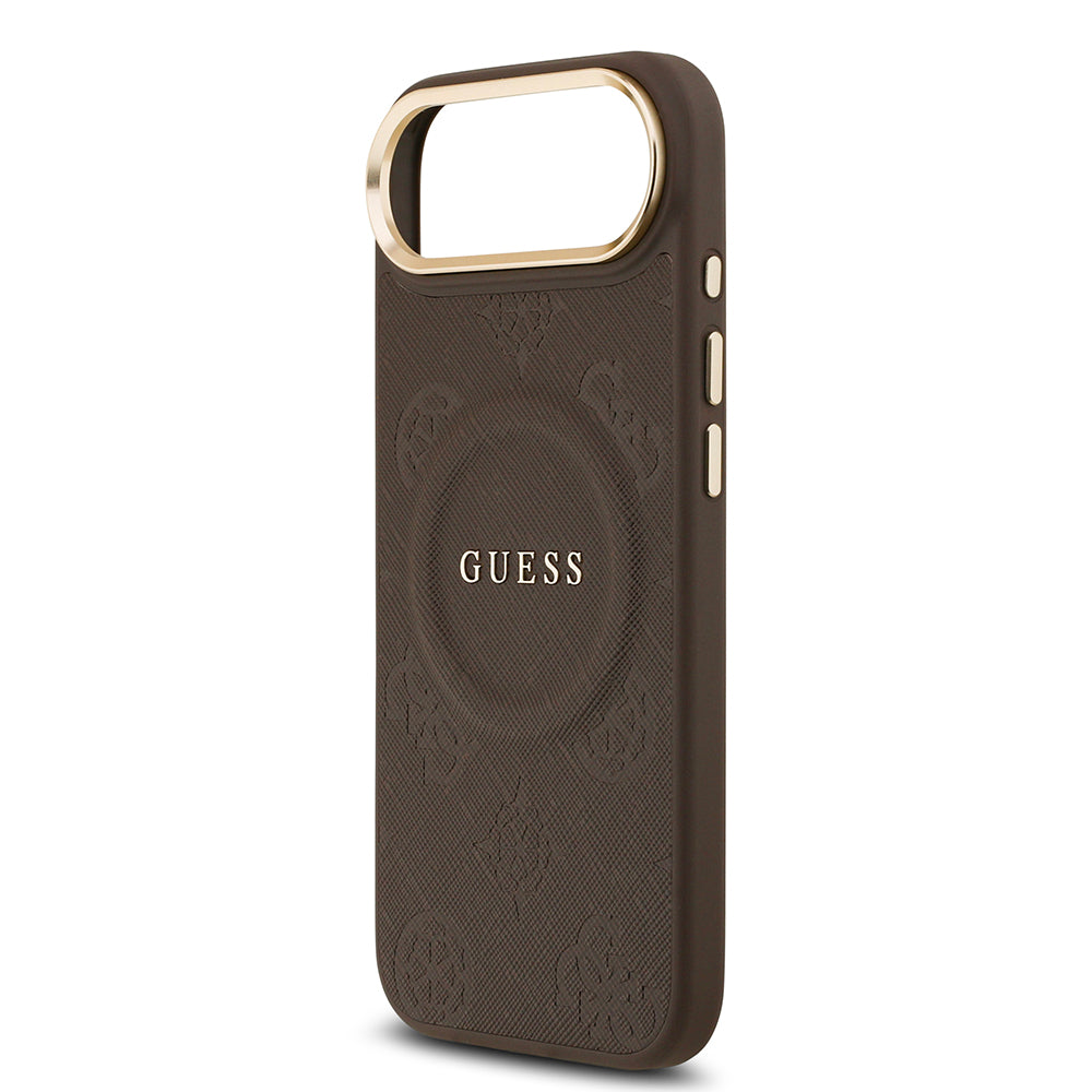 Apple iPhone 17 Air Kılıf Guess M-safe Özellikli Yazı Logolu PU Deri Peony Kapak Kahverengi