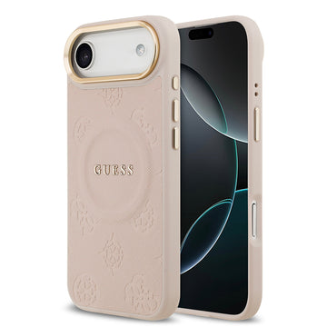 Apple iPhone 17 Air Kılıf Guess M-safe Özellikli Yazı Logolu PU Deri Peony Kapak Pembe