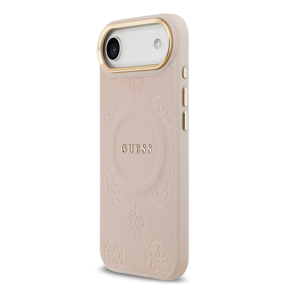 Apple iPhone 17 Air Kılıf Guess M-safe Özellikli Yazı Logolu PU Deri Peony Kapak Pembe