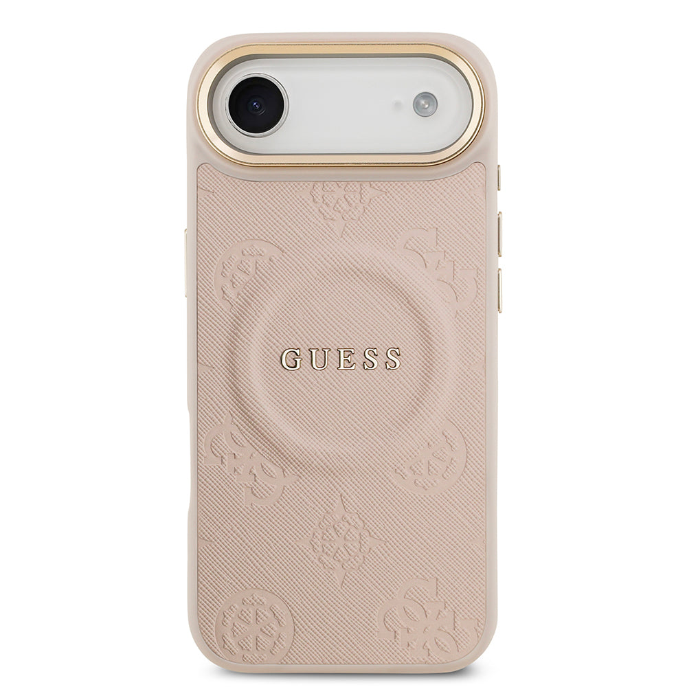 Apple iPhone 17 Air Kılıf Guess M-safe Özellikli Yazı Logolu PU Deri Peony Kapak Pembe
