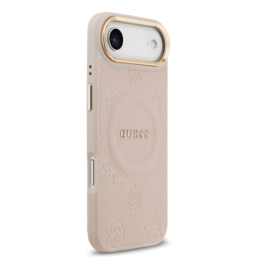 Apple iPhone 17 Air Kılıf Guess M-safe Özellikli Yazı Logolu PU Deri Peony Kapak Pembe