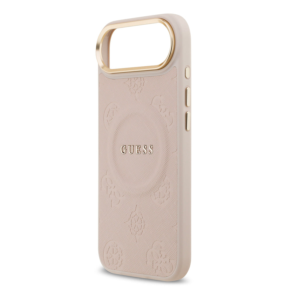 Apple iPhone 17 Air Kılıf Guess M-safe Özellikli Yazı Logolu PU Deri Peony Kapak Pembe