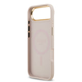 Apple iPhone 17 Air Kılıf Guess M-safe Özellikli Yazı Logolu PU Deri Peony Kapak Pembe