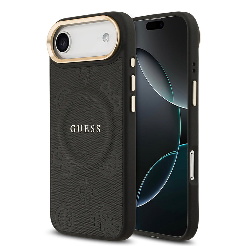 Apple iPhone 17 Air Kılıf Guess M-safe Özellikli Yazı Logolu PU Deri Peony Kapak Siyah
