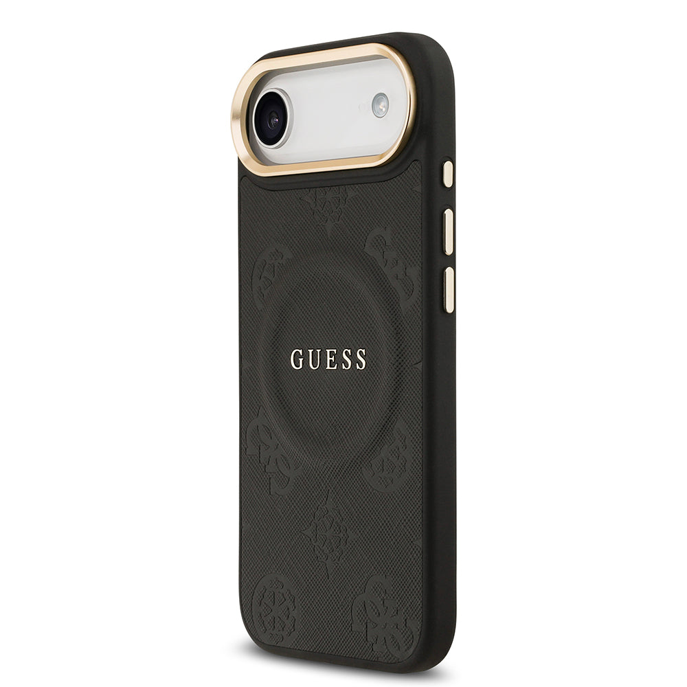 Apple iPhone 17 Air Kılıf Guess M-safe Özellikli Yazı Logolu PU Deri Peony Kapak Siyah