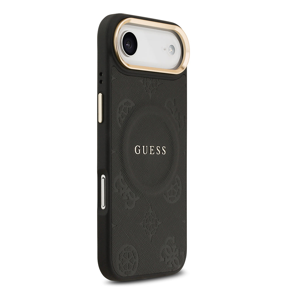 Apple iPhone 17 Air Kılıf Guess M-safe Özellikli Yazı Logolu PU Deri Peony Kapak Siyah