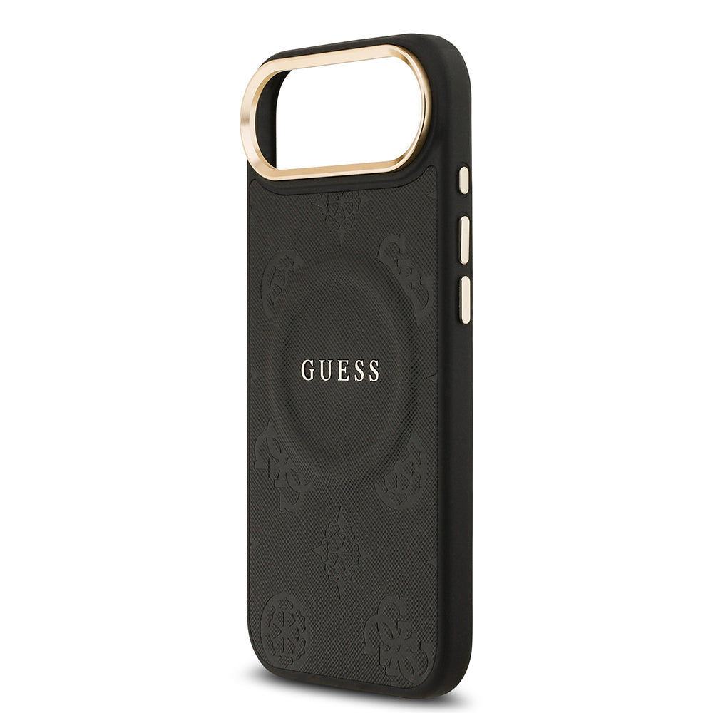 Apple iPhone 17 Air Kılıf Guess M-safe Özellikli Yazı Logolu PU Deri Peony Kapak Siyah