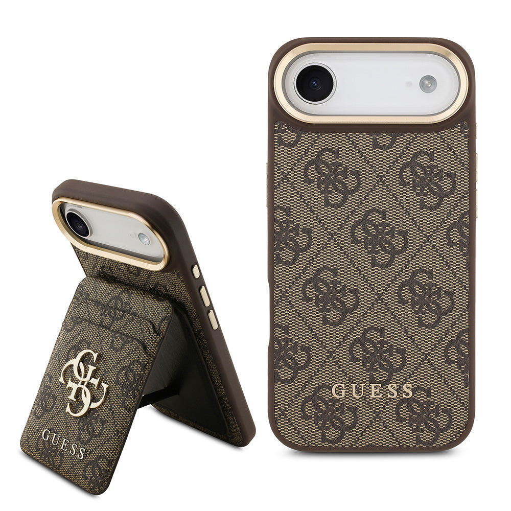 Apple iPhone 17 Air Kılıf Guess M-safe Şarj Özellikli 2in1 4G Metal Büyük Logolu Kartlıklı Kapak Kahverengi