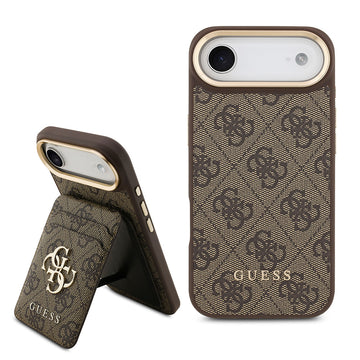Apple iPhone 17 Air Kılıf Guess M-safe Şarj Özellikli 2in1 4G Metal Büyük Logolu Kartlıklı Kapak Kahverengi
