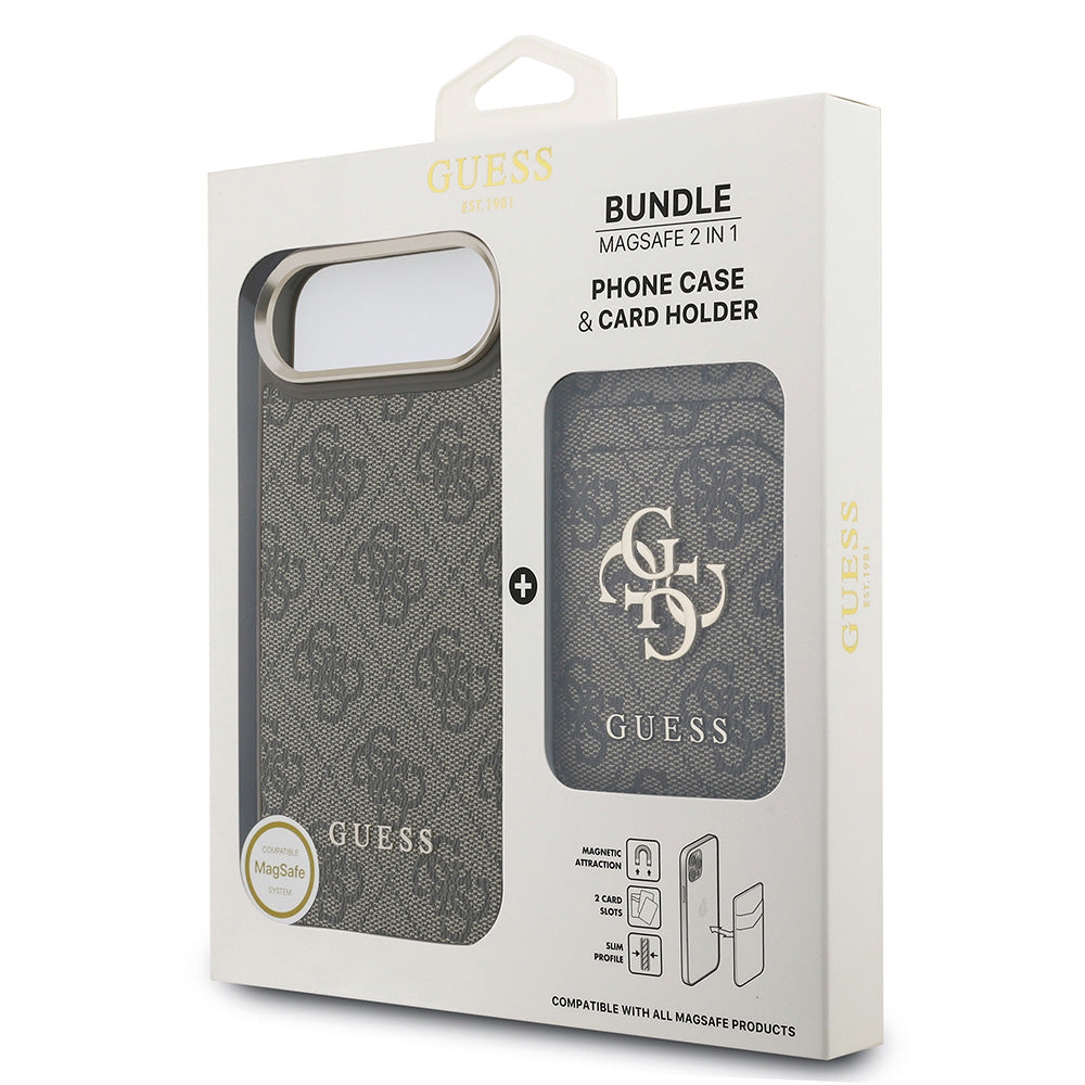 Apple iPhone 17 Air Kılıf Guess M-safe Şarj Özellikli 2in1 4G Metal Büyük Logolu Kartlıklı Kapak Kahverengi