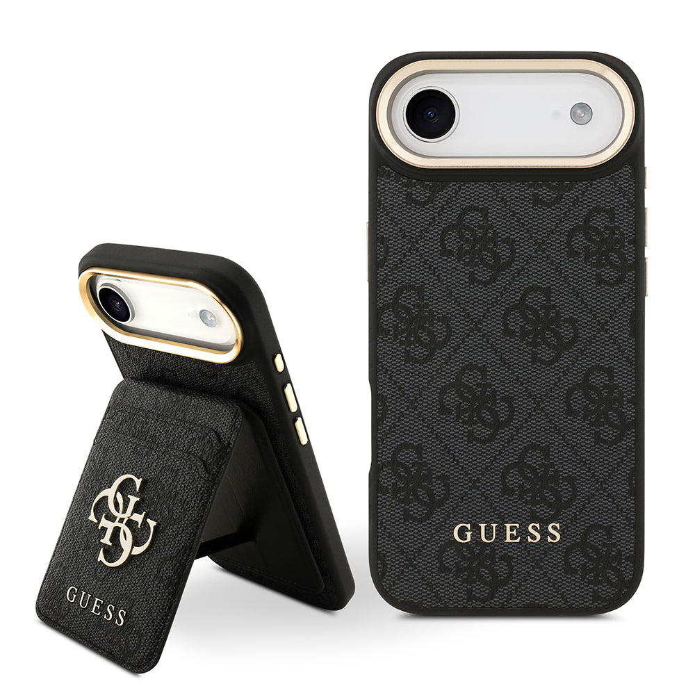 Apple iPhone 17 Air Kılıf Guess M-safe Şarj Özellikli 2in1 4G Metal Büyük Logolu Kartlıklı Kapak Siyah
