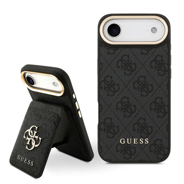 Apple iPhone 17 Air Kılıf Guess M-safe Şarj Özellikli 2in1 4G Metal Büyük Logolu Kartlıklı Kapak Siyah