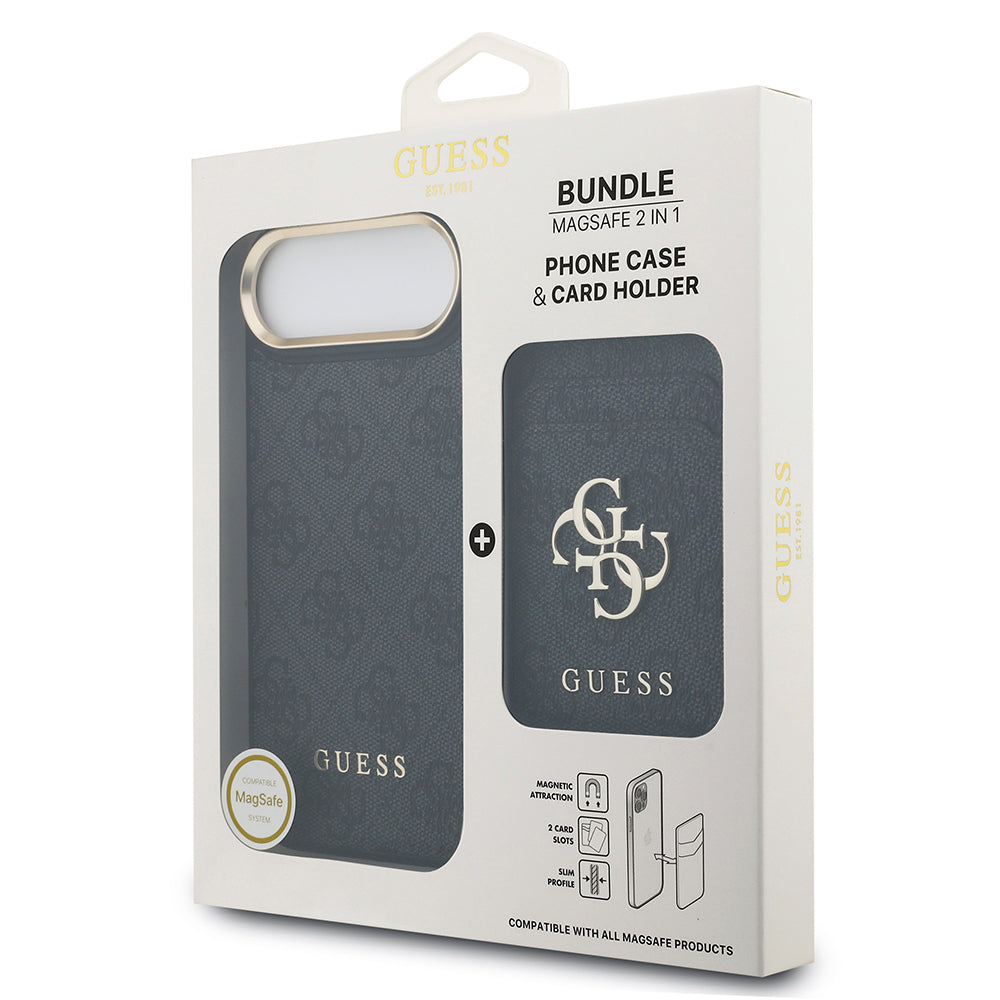 Apple iPhone 17 Air Kılıf Guess M-safe Şarj Özellikli 2in1 4G Metal Büyük Logolu Kartlıklı Kapak Siyah