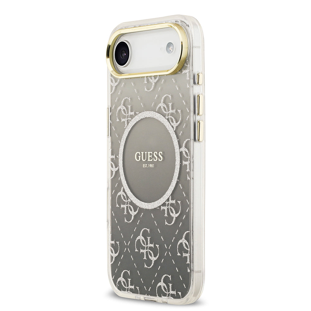 Apple iPhone 17 Air Kılıf Guess M-safe Şarj Özellikli 4G Desenli Simli Transparan Kapak Gri