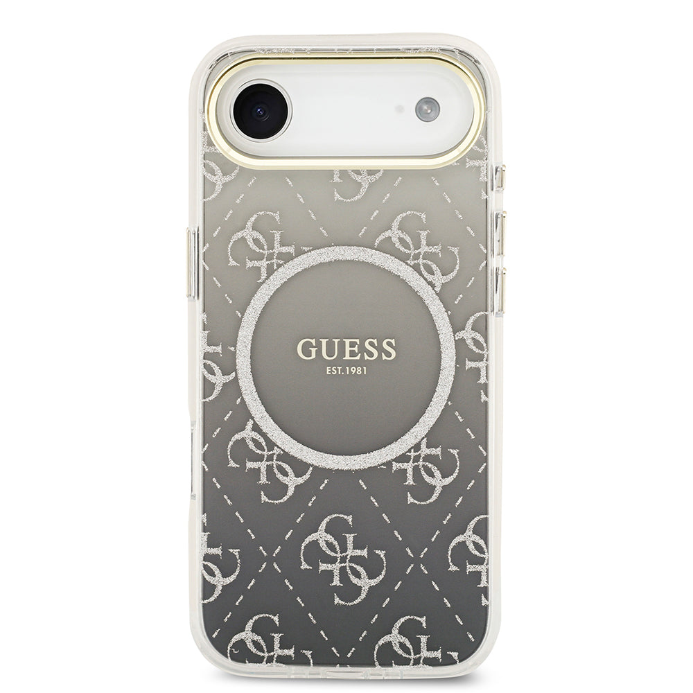 Apple iPhone 17 Air Kılıf Guess M-safe Şarj Özellikli 4G Desenli Simli Transparan Kapak Gri