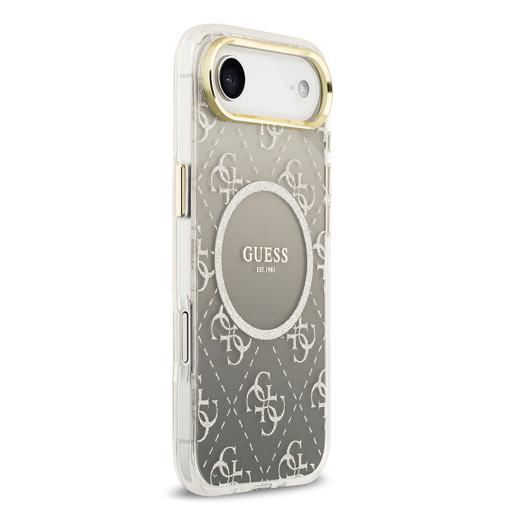 Apple iPhone 17 Air Kılıf Guess M-safe Şarj Özellikli 4G Desenli Simli Transparan Kapak Gri