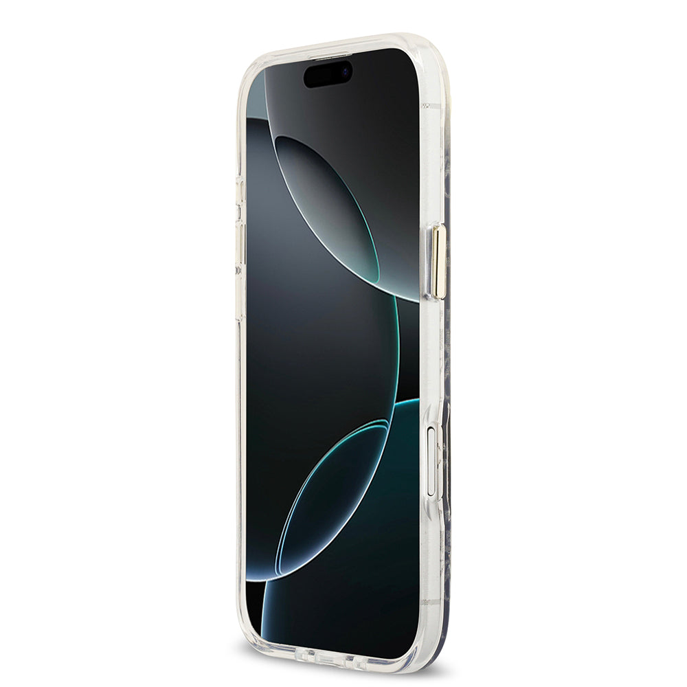 Apple iPhone 17 Air Kılıf Guess M-safe Şarj Özellikli 4G Desenli Simli Transparan Kapak Gri